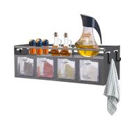 HuKaiL Estantería colgante para especias de 2 niveles, estante de pared para cocina sin taladrar, con 4 cajas de especias y 4 ganchos, organizador de especias de pared con capacidad de carga total de