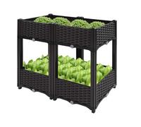 HuKaiL Jardinera elevada de doble capa, jardinera elevada con 4 cajas, bancal alto, balcón, semillero, escalera de flores con agujeros de drenaje para jardines, balcones, entradas de café, 80 x 40 x