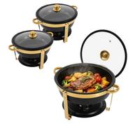 HuKaiL Juego de 2 calentadores de alimentos, 5 L, redondos, de acero inoxidable, con tapa de cristal, apilables en frío y caliente, con bandeja de agua, para gastronomía, catering y fiestas
