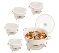 HuKaiL Juego de 4 calentadores de alimentos, 5 L, redondo, acero inoxidable, con tapa de cristal, apilables en frío y caliente, con bandeja de agua, para gastronomía, catering y fiestas