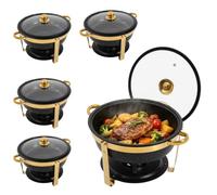 HuKaiL Juego de 4 calentadores de alimentos, 5 L, redondo, acero inoxidable, con tapa de cristal, apilables en frío y caliente, con bandeja de agua, para gastronomía, catering y fiestas