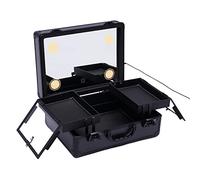HuKaiL Maletín de maquillaje con ruedas, 2 niveles, maletín de maquillaje, estuche móvil con espejo, maletín profesional con 2 cerraduras, 37 x 28 x 16 cm, color negro, Negro , moderno