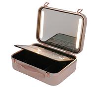 HuKaiL Maletín de maquillaje con ruedas, maletín de maquillaje, estuche móvil con espejo y tabla de pinceles de maquillaje, maletín profesional con tres colores regulable, 34 x 12 x 24 cm, rosa,