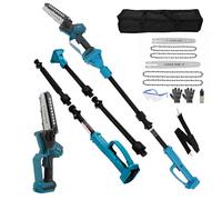 HuKaiL Motosierra 2 en 1 con barra telescópica, para Makita 18 V, 6 y 8 | 1000 W sin escobillas, telescopio 1,37-2,44 m, giratorio 180°, incluye 2 rieles, 4 cadenas, guantes y gafas, sin batería