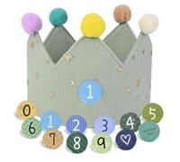 Hukermoon Corona de cumpleaños para niños, corona de cumpleaños de muselina ajustable de tela con números intercambiables de 0-9, unisex para fiesta de cumpleaños infantil (verde)