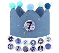 Hukermoon Corona de cumpleaños para niños, tejido ajustable, corona de muselina con números intercambiables del 0 al 9, corona de cumpleaños unisex para fiestas de cumpleaños infantiles