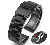 HUKILU yaoqijie Correa de acero inoxidable 316L sólida de 18 mm, 20 mm, 22 mm y 24 mm for relojes GT4/GT3 de 46 mm, correa for pulseras de lujo lasting(Black-Solid Buckle,18mm)