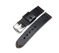 HUKILU yaoqijie Correa de reloj de cuero genuino negro grueso for hombre, 26 mm, 24 mm, 22 mm y 20 mm lasting(B,22mm)