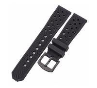 HUKILU yaoqijie Correa de reloj de silicona negra, resistente al agua, de goma suave, de 22 mm, con hebilla de acero 316L. lasting(Black Black Buckle)