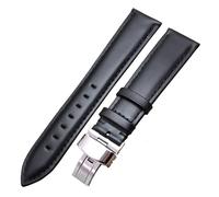 HUKILU yaoqijie Correas de reloj lisas de cuero genuino negro marrón 18 19 20 21 22 24mm mujeres hombres correa de reloj correa de muñeca pulsera cierre de acero lasting(schwarz,22mm)