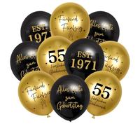 HUKUMA 24 piezas de decoración para el 55 cumpleaños, decoración para hombre y mujer de 55 años, globos de oro y negro para hombres, globos de látex de feliz cumpleaños, todo lo mejor para la
