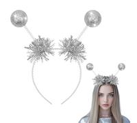 HUKUMA Diadema de Alien, Space Girl con 2 bolas de purpurina plateada, accesorio para la cabeza de galaxia, accesorios para carnaval, Halloween, cosplay