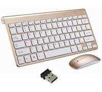 HULA Juego de Teclado y Mouse Inalámbricos, Teclado y Ratón 2.4G Combinación de Mini Teclado y Ratón USB Disposición del Reino Unido (Oro)