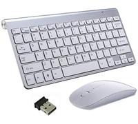 HULA Juego de Teclado y Mouse Inalámbricos, Teclado y Ratón 2.4G Combinación de Mini Teclado y Ratón USB Disposición del Reino Unido (Plata)