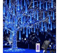 Hulaiyaa Luces de Ducha de Meteoritos 30 CM 10 Tubos, Lluvia de Meteoritos Cadena de Luce con Remoto y Momento, Guirnalda Luz Solar Meteoros Fiestas Jardines Navidad Árbol Terraza Azul