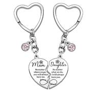 HULALA Juego de 2 llaveros a juego con corazón para madre e hija, regalos para mamá, día de la madre, cumpleaños, Navidad, regalos de hija, plata, talla única