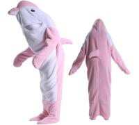 HULG Manta De Delfín, Manta De Delfín, De Franela Muy Suave, Acogedora con Capucha, Mono De Delfín, Sudadera con Capucha De Delfín, Saco De Dormir De Delfín, Manta Portátil para Adultos (Pink,L)