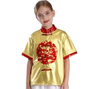 HULIJA Camisa tradicional china para niñas con purpurina, camiseta china Tangzhuang Top Kung Fu Uniformes Tai Chi Camisa de actuaciones escénicas, amarillo, 110-116