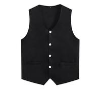 HULIJA Chaleco de traje para hombre, chaleco sin mangas, chaleco de esmoquin, chaqueta festiva, chaleco de negocios, cumpleaños, carnaval, Negro , XL