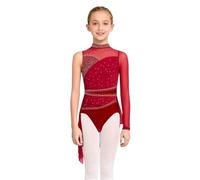 HULIJA Disfraz de danza lírica para niños y niñas, con diamantes de imitación brillantes, granate, 158-164