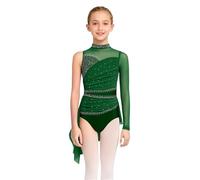 HULIJA Disfraz de danza lírica para niños y niñas, con diamantes de imitación brillantes, verde, 134-140