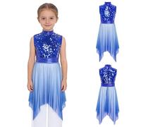 HULIJA Niñas Alabanza lírica Vestido de baile Lentejuelas Adoración litúrgica Túnica Trajes de baile contemporáneo, azul, 170