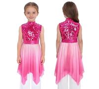 HULIJA Niñas Alabanza lírica Vestido de baile Lentejuelas Adoración litúrgica Túnica Trajes de baile contemporáneo, rosa oscuro, 158-164