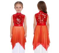 HULIJA Niñas Alabanza lírica Vestido de baile Lentejuelas Adoración litúrgica Túnica Trajes de baile contemporáneo, rojo, 158-164