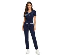 HULIJA Overol De Trabajo Para Mujer Uniforme Enfermería Médica Unitard Quirúrgico Médico Salones Belleza Fabricación Industrial Overol Largo Azul marino M