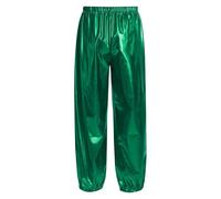 HULIJA Pantalones cargo metálicos brillantes para niña, pantalones de baile, pantalones de entrenamiento, pierna ancha, leggings para fiesta, hip hop, ropa de danza, verde, 110-116