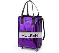 HULKEN - Bolsa de comestibles reutilizable (grande, ultravioleta) con ruedas, carrito de la compra, bolsa rodante, cierre de cremallera, ligera, soporta hasta 66 libras, se pliega y asas irrompibles