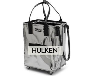HULKEN - Carro de compras de plata mediano plegable y reutilizable - Bolsa de compras con ruedas - Bolsa de asas con ruedas - Límite de 29,9 kg, cremallera, resistente al agua y asas