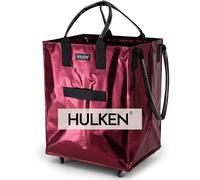 HULKEN - (Grande, Cosmic Red Bolsa de comestibles reutilizable con ruedas, carrito de la compra, bolsa rodante, cierre de cremallera, ligera, soporta hasta 66 libras, se pliega plana, asas irrompibles