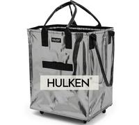 HULKEN - (Mediana, plateada) Bolsa de comestibles reutilizable con ruedas, carrito de la compra, bolsa rodante, tapa y cremallera, ligera, soporta hasta 66 libras, se pliega plano, asas irrompibles
