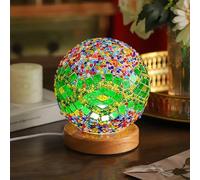 HULUBO Lámpara de escritorio de cristal de mosaico, lámparas de cristal de mosaico con base de madera para decoración étnica ligera del hogar, decoración de Halloween, fiesta, iluminación de estado de