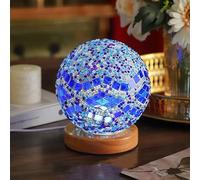 HULUBO Lámpara de escritorio de cristal de mosaico, lámparas de cristal de mosaico con base de madera para decoración étnica ligera del hogar, decoración de Halloween, fiesta, iluminación de estado de