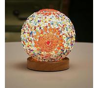 HULUBO Lámpara de escritorio de cristal de mosaico, lámparas de cristal de mosaico con base de madera para decoración étnica ligera del hogar, decoración de Halloween, fiesta, iluminación de estado de