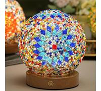HULUBO Lámpara de escritorio de cristal de mosaico, lámparas de cristal de mosaico con base de madera para decoración étnica ligera del hogar, decoración de Halloween, fiesta, iluminación de estado de
