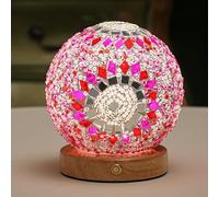 HULUBO Lámpara de escritorio de cristal de mosaico, lámparas de cristal de mosaico con base de madera para decoración étnica ligera del hogar, decoración de Halloween, fiesta, iluminación de estado de