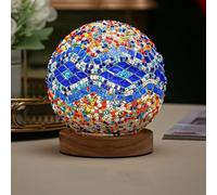 HULUBO Lámpara de escritorio de cristal de mosaico, lámparas de cristal de mosaico con base de madera para decoración étnica ligera del hogar, decoración de Halloween, fiesta, iluminación de estado de