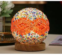 HULUBO Lámpara de escritorio de cristal de mosaico, lámparas de cristal de mosaico con base de madera para decoración étnica ligera del hogar, decoración de Halloween, fiesta, iluminación de estado de