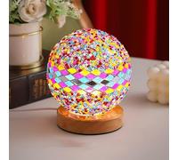 HULUBO Lámpara de escritorio de cristal de mosaico, lámparas de cristal de mosaico con base de madera para decoración étnica ligera del hogar, decoración de Halloween, fiesta, iluminación de estado de