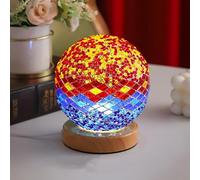 HULUBO Lámpara de escritorio de cristal de mosaico, lámparas de cristal de mosaico con base de madera para decoración étnica ligera del hogar, decoración de Halloween, fiesta, iluminación de estado de