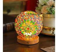 HULUBO Lámpara de escritorio de cristal de mosaico, lámparas de cristal de mosaico con base de madera para decoración étnica ligera del hogar, decoración de Halloween, fiesta, iluminación de estado de