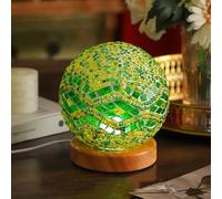 HULUBO Lámpara de escritorio de cristal de mosaico, lámparas de cristal de mosaico con base de madera para decoración étnica ligera del hogar, decoración de Halloween, fiesta, iluminación de estado de