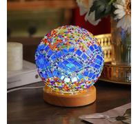 HULUBO Lámpara de escritorio de cristal de mosaico, lámparas de cristal de mosaico con base de madera para decoración étnica ligera del hogar, decoración de Halloween, fiesta, iluminación de estado de