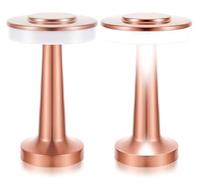 HULUBO Lámpara de mesa de metal,Lámpara led inalámbrica recargable,Lámpara de mesa regulable de temperatura de 3 colores,Restaurantes elegantes/dormitorio/cena/mesa de café (Color bronce, 2 piezas)