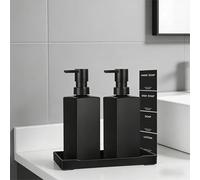 Hulvyzu 2 PCS Dispensador de Champú y Gel de Ducha 350ml Dispensador de Jabón de Cristal Dispensador de Loción con Bomba Botella con Bomba Dispensadores de Jabón Espumoso con Bandeja y 4 Etiquetas