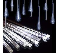 HULX Luces LED de Lluvia de Meteoritos, 30cm 8 Tubos 144LEDs Luces de Cadena Solar Luces de Lluvia que Caen a Prueba de Agua con Modo 8 (Blanco)