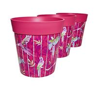 Hum Flowerpots, Juego de 3 de 22 cm, Varios Diseños, Colores y Tamaños, Planta de Plástico para Interiores/Exteriores Macetas, Loros Rosados